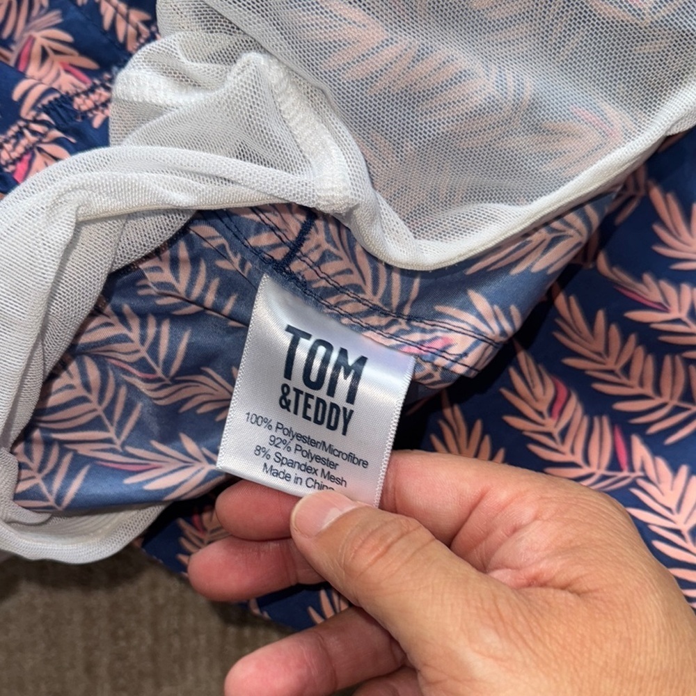 Tom and Teddy Mens XL Navy Pink Lined Swim Trunks Polyester Beach Shorts - Picture 15 of 16